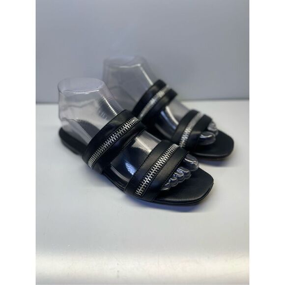 Rebecca Minkoff Marciann Flat Zipper Womens Leather Slide Sandal Black Sz 7.5M - Picture 1 of 12